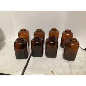 Lot of 7 Vintage Brown Amber Glass 4.25" Snuff Jars Bottles